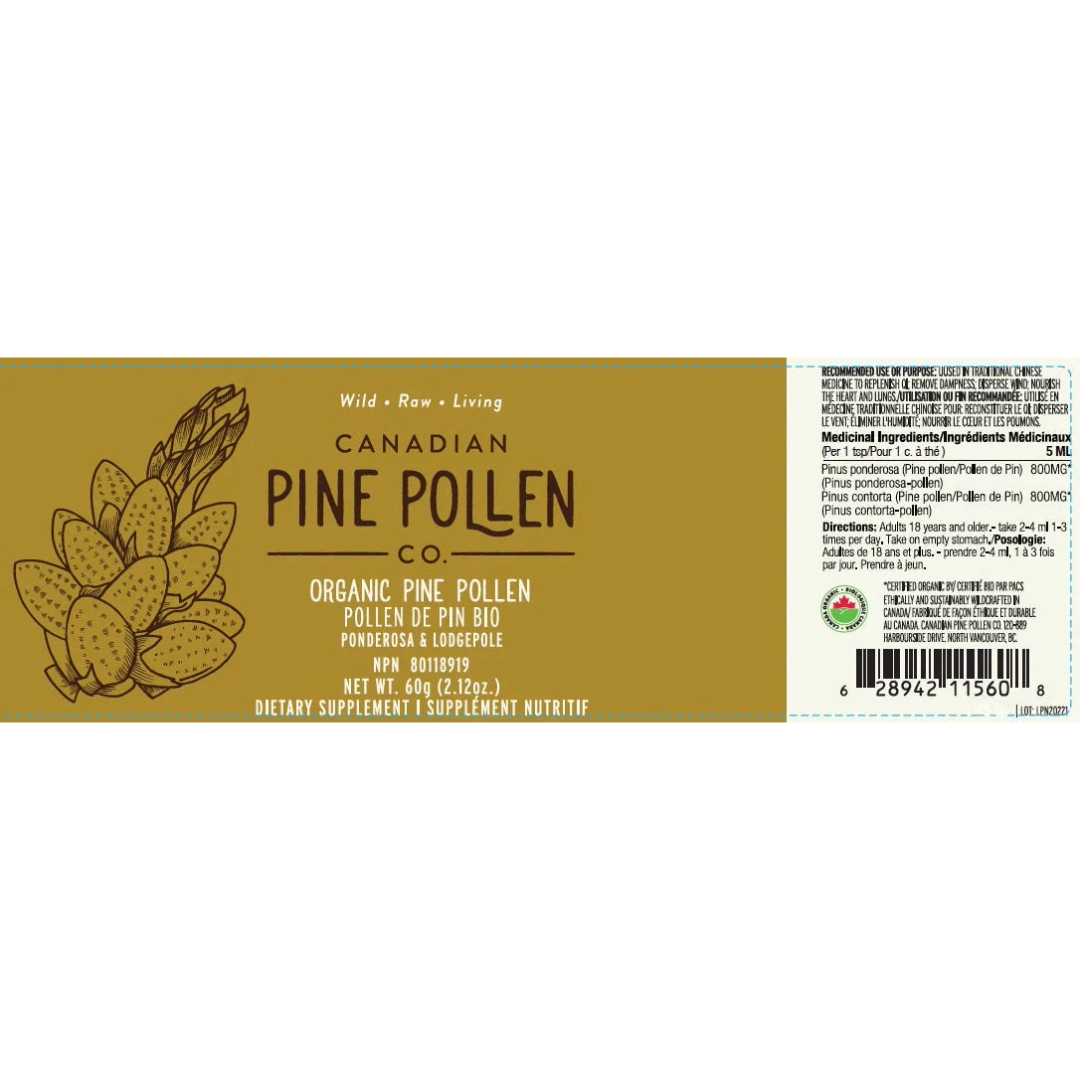 Wild Pine Pollen Powder - Certified Organic (Lodgepole & Ponderosa Pine) 60g (2.12 oz)
